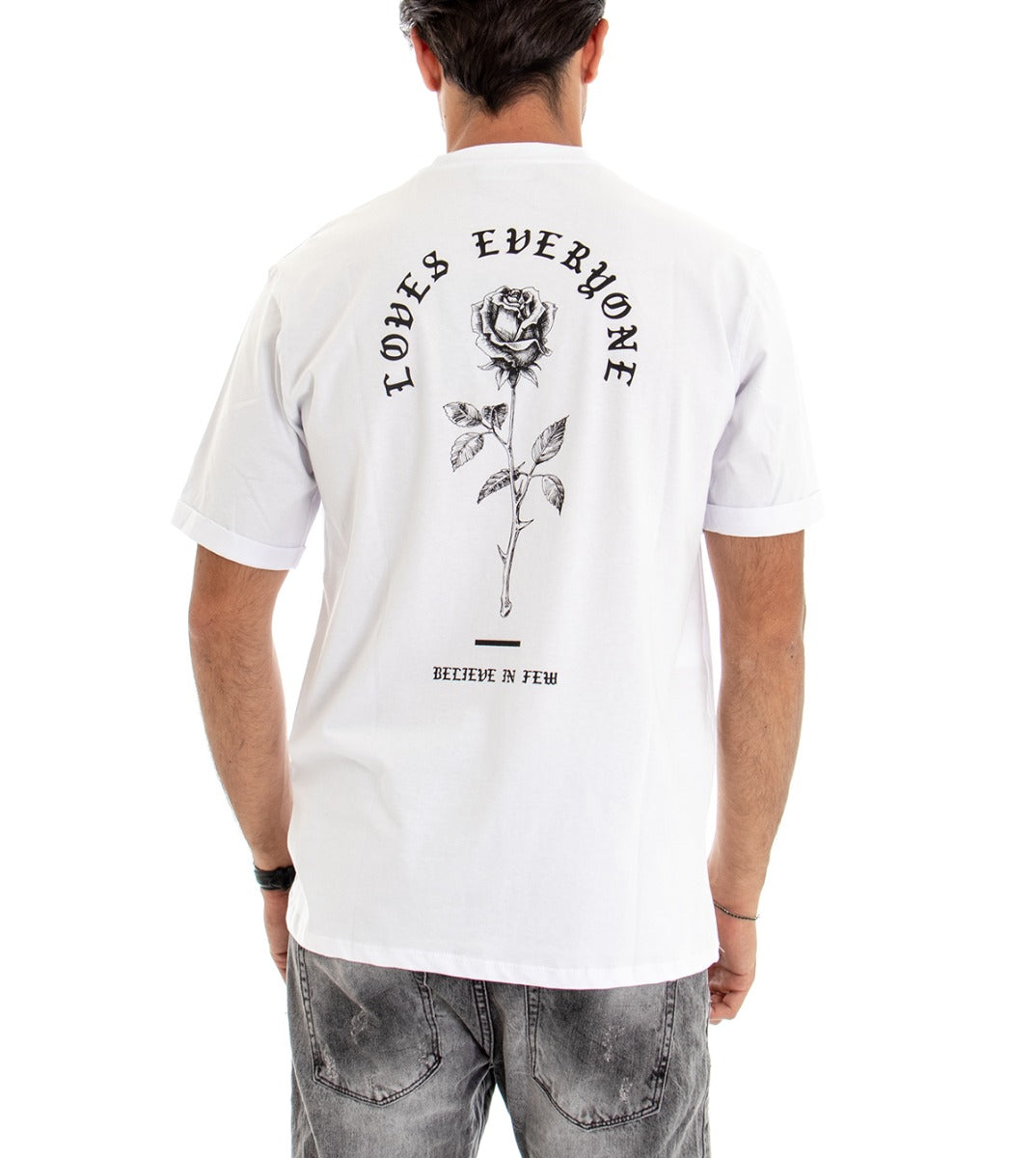 Men's T-shirt Short Sleeve Solid Color White Retro Print Cotton GIOSAL