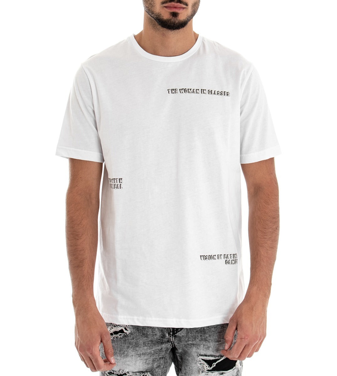 Men's T-shirt Short Sleeve Retro Print White Cotton GIOSAL