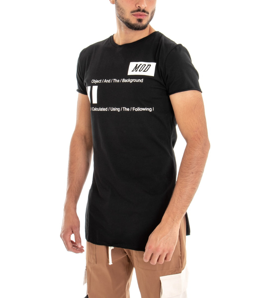 Men's T-shirt Short Sleeve Shirt Written Print Light Cotton Fabric Solid Color Black GIOSAL