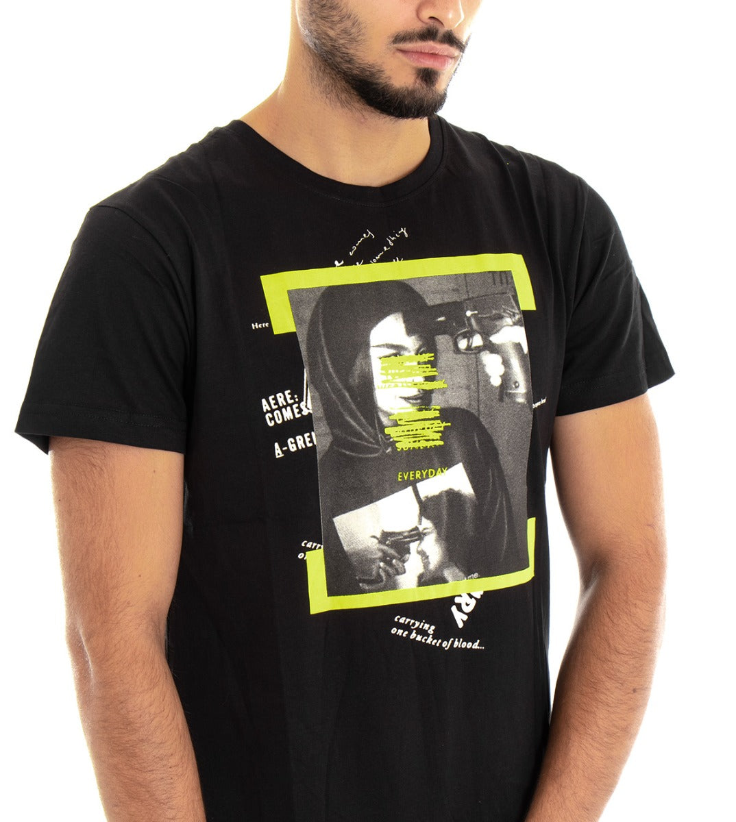 Men's T-shirt Slim Short Sleeve Shirt Print Black Background GIOSAL