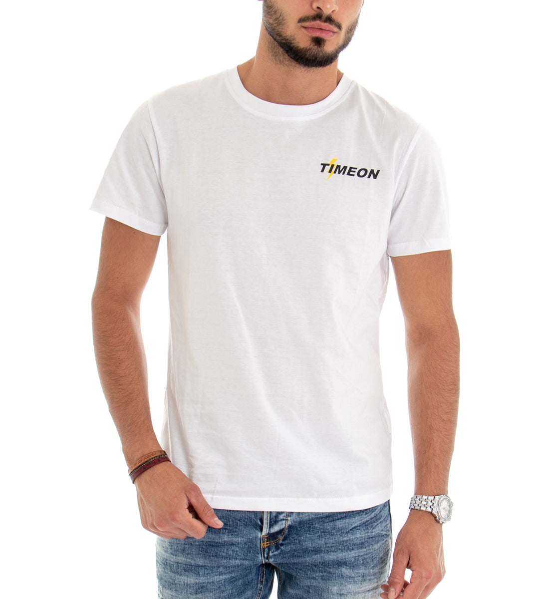 Men's T-shirt Cotton Short Sleeve Shirt Solid Color Print Slim White GIOSAL