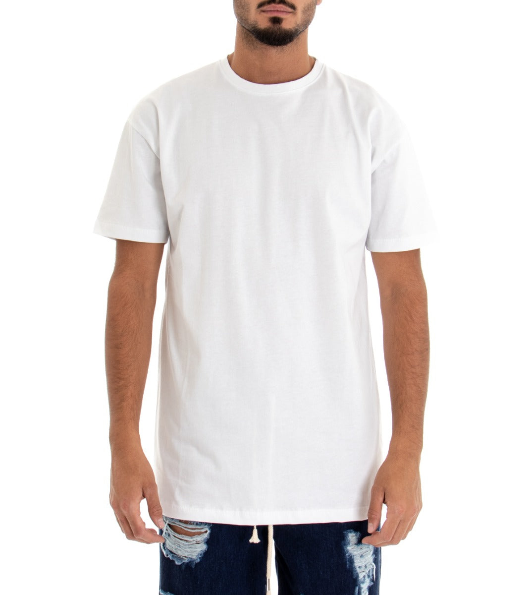 Men's T-shirt Short Sleeved Solid Color White Print Back Crew Neck GIOSAL