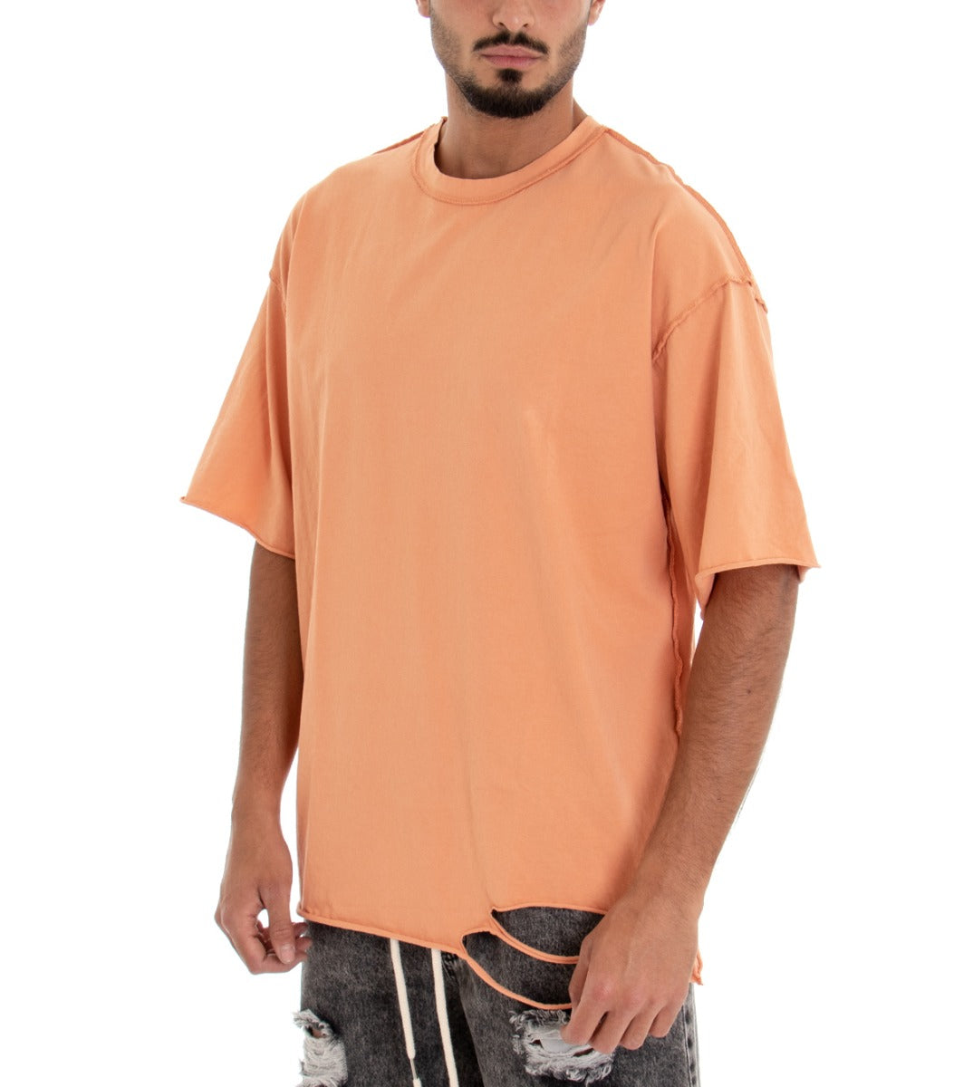 Men's T-shirt Short Sleeved Shirt Solid Color Salmon Crew Neck Breaks GIOSAL