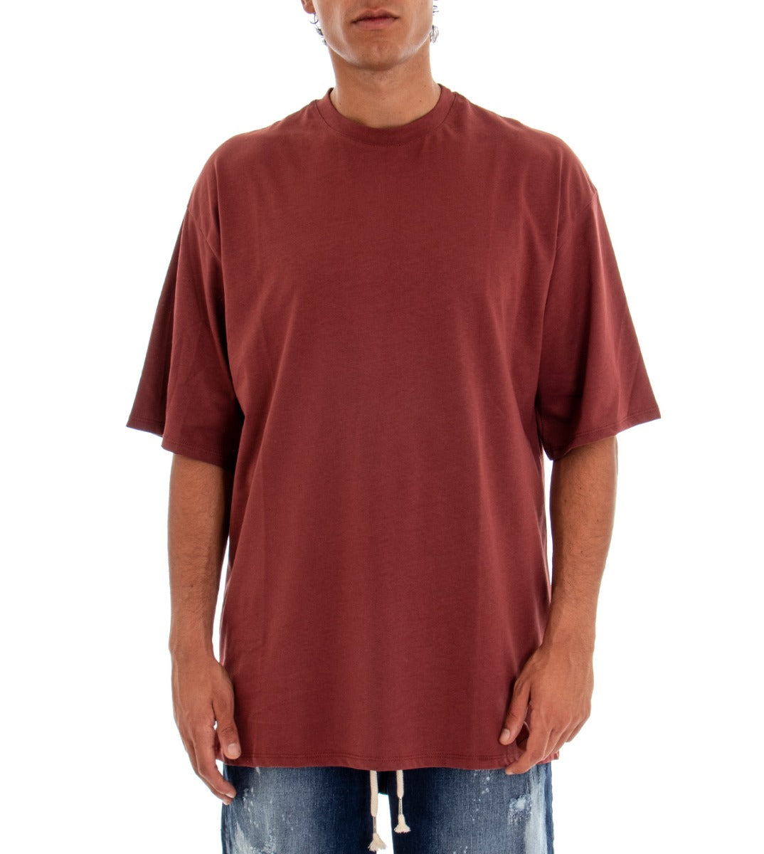 Men's T-shirt Short Sleeve Over Shirt Solid Color Bordeaux Retro Print GIOSAL