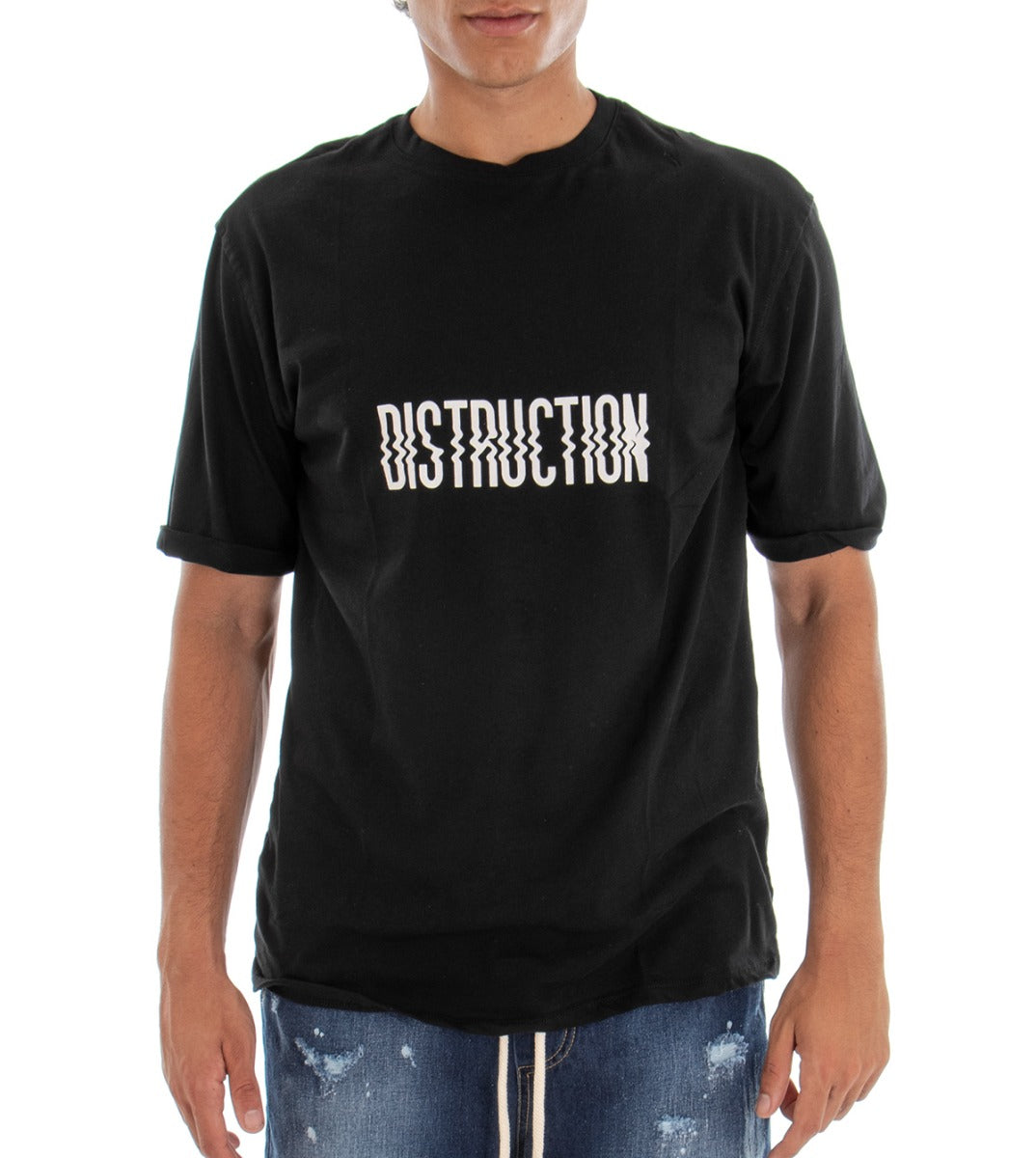 Men's T-shirt Written Print Short Sleeve Shirt Solid Color Black Crewneck GIOSAL