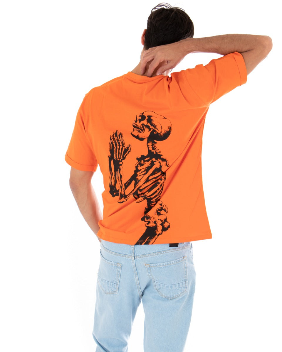 Men's T-shirt Short Sleeves Print Solid Color Orange Cotton Casual GIOSAL