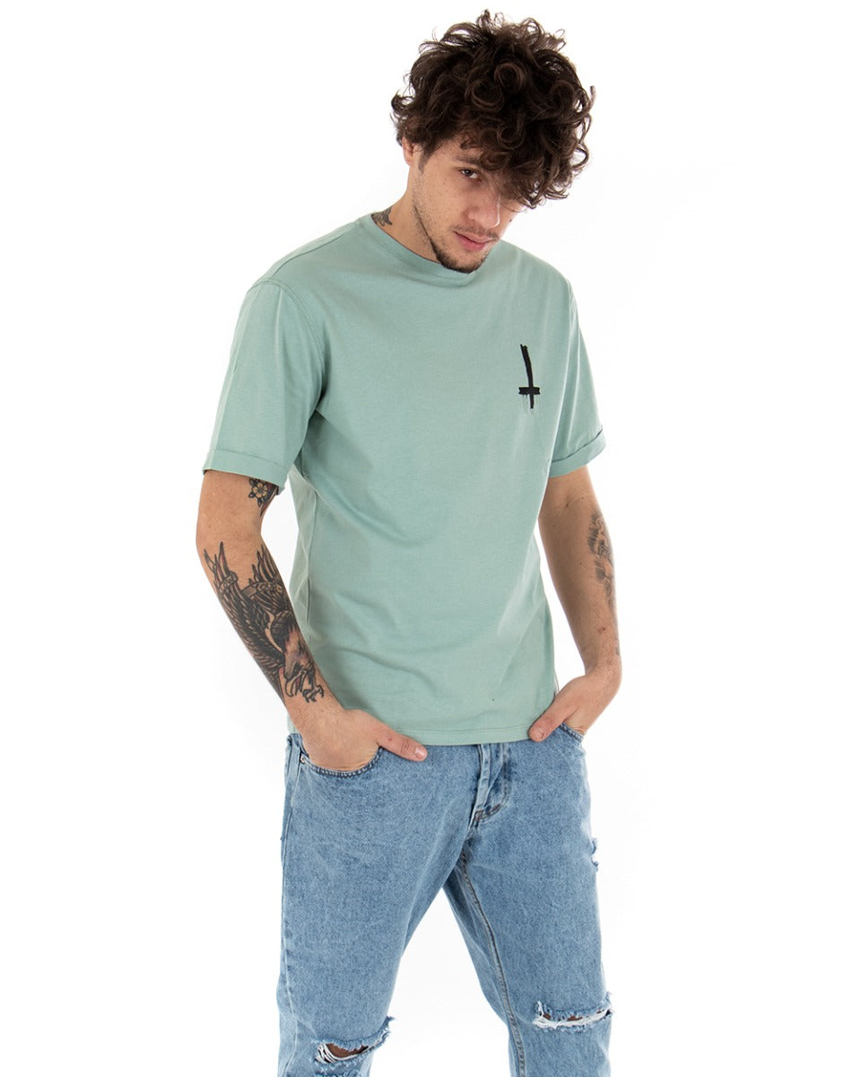 Men's T-shirt Short Sleeves Print Solid Color Water Green Cotton Casual GIOSAL