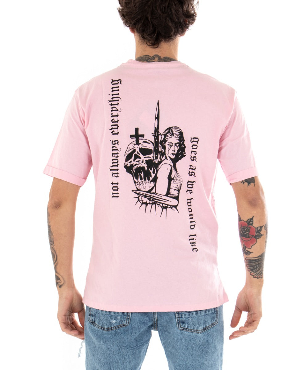 Slim Fit Magliette Rosa Uomo T-shirt Uomo Maglia Stampa Retro Rosa