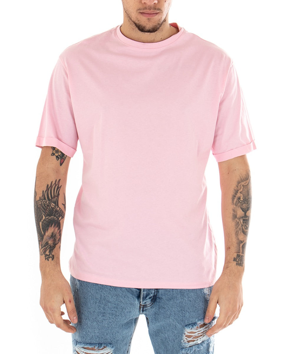 Men's T-shirt Pink Retro Print Crewneck Casual Oversize GIOSAL
