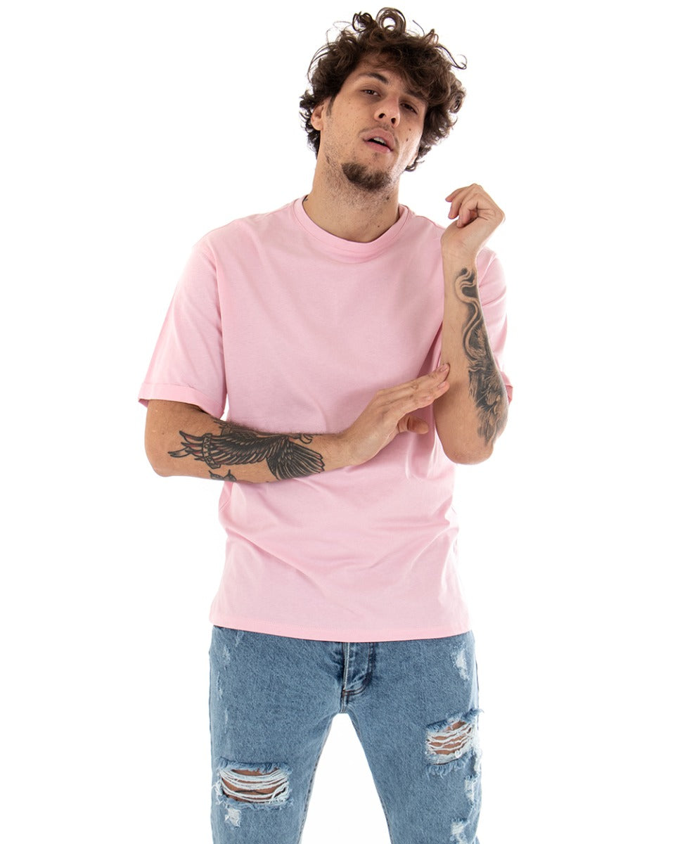 Men's T-shirt Pink Retro Print Crewneck Casual Oversize GIOSAL