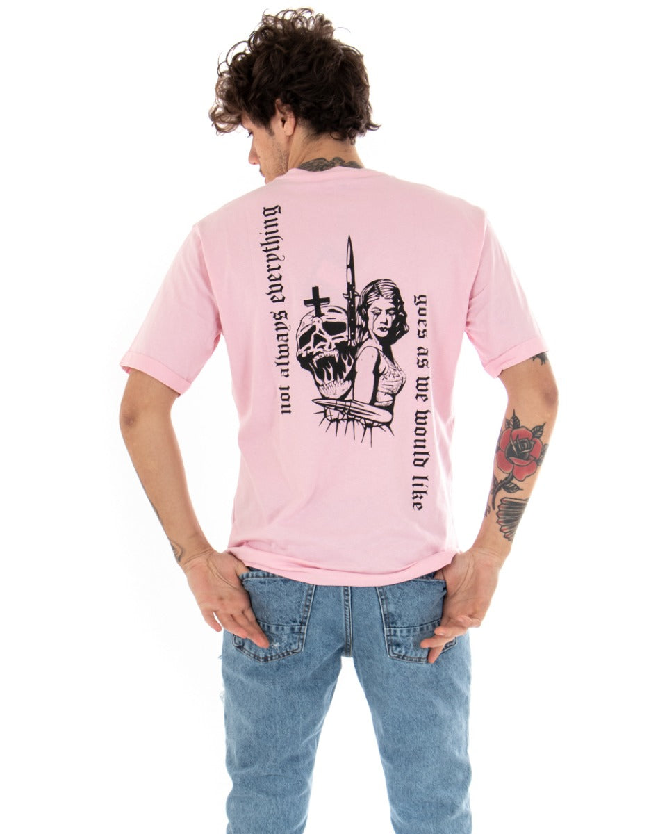 T-shirt Uomo Maglia Stampa Retro Rosa Girocollo Casual Oversize GIOSAL