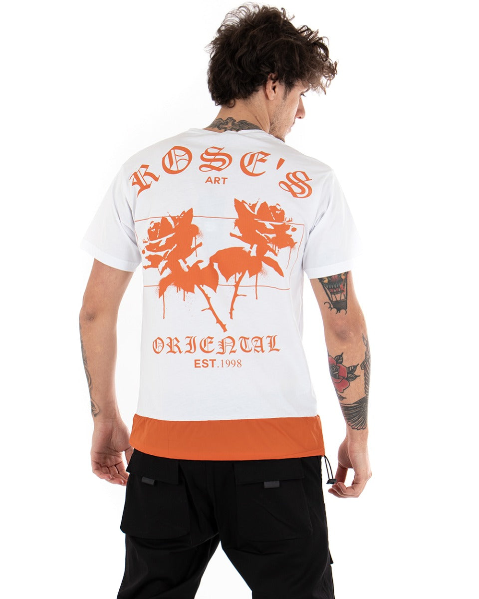 Men's T-shirt Short Sleeves White Print Back Crew Neck Orange GIOSAL