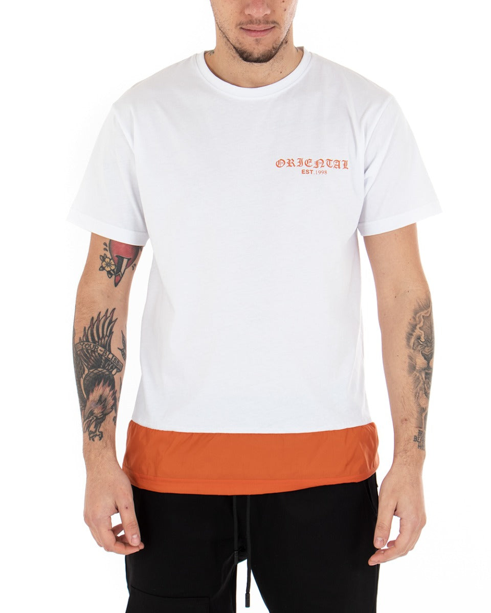Men's T-shirt Short Sleeves White Print Back Crew Neck Orange GIOSAL