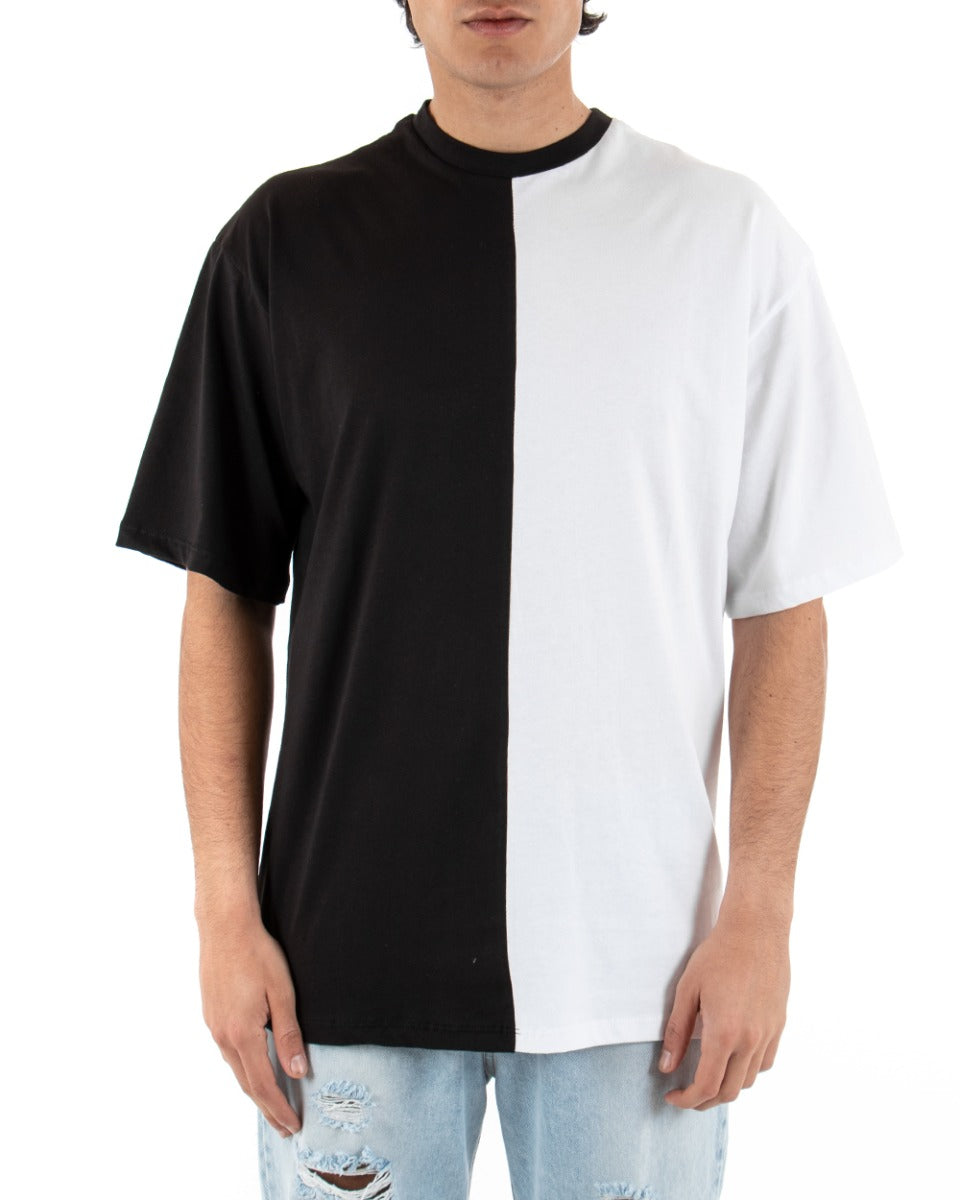 Men's T-shirt Short Sleeves Two-Tone Black White Round Neck Oversize Casual GIOSAL