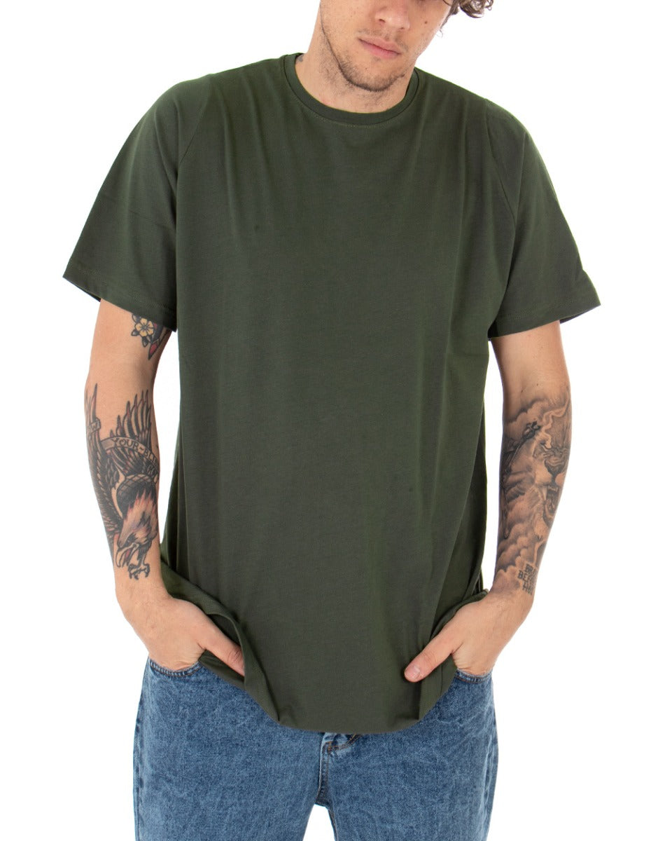 Men's Oversized T-Shirt Solid Color Military Green Short Sleeves Round Neck Cotton Shirt GIOSAL