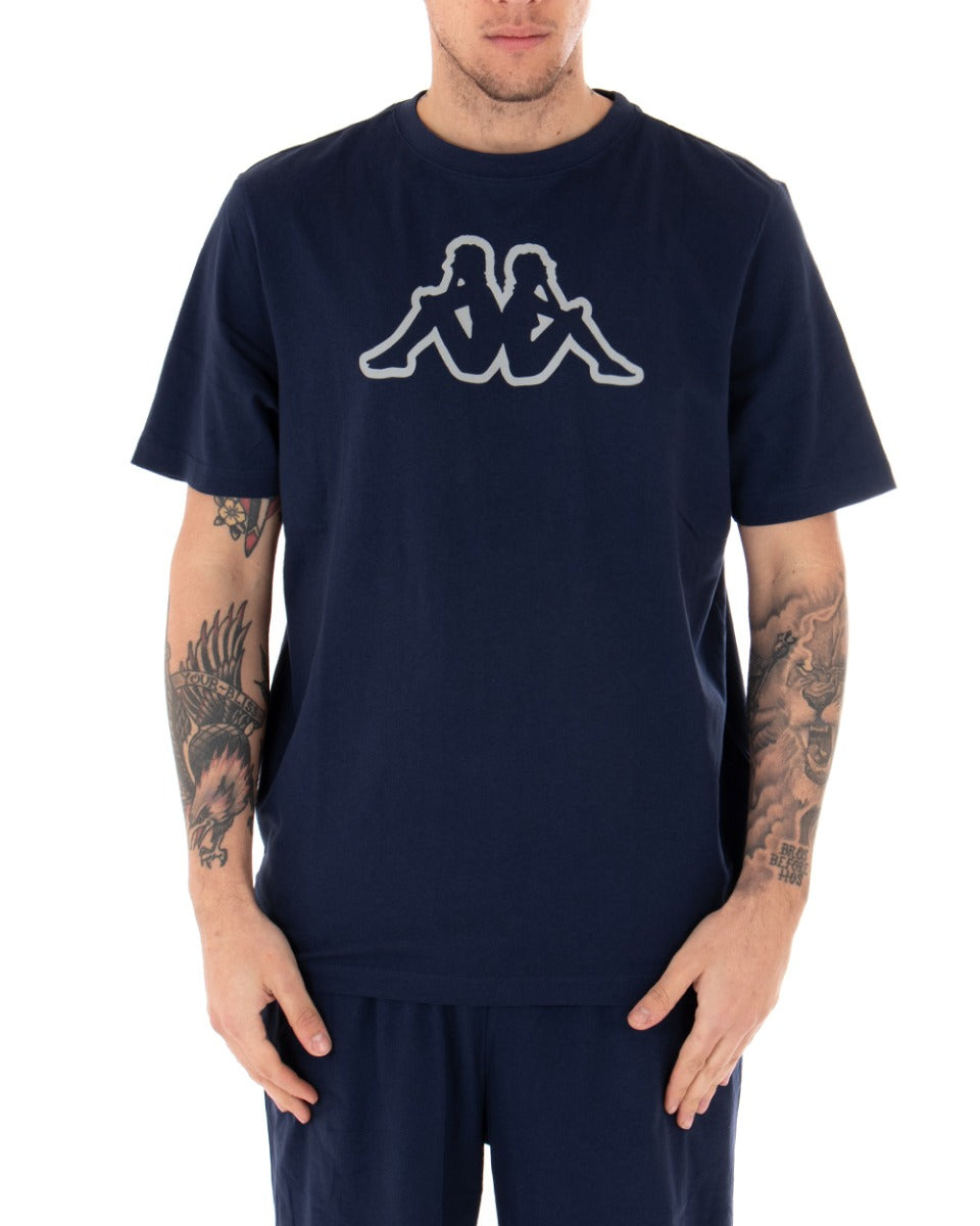 Men's Kappa Logo MM Logo Cromen T-shirt Solid Color Blue Crew Neck Short Sleeves Casual GIOSAL