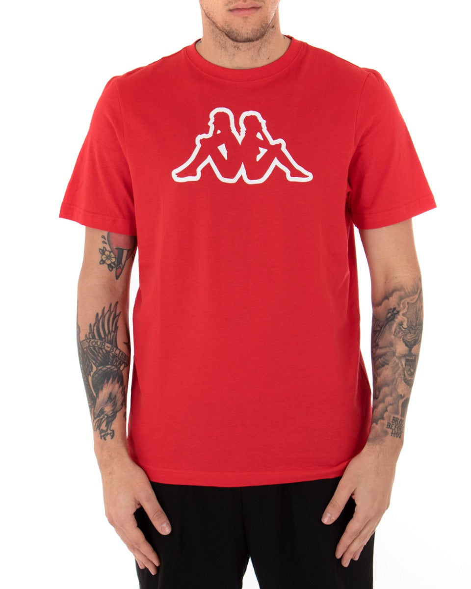 Men's Kappa MM Logo Cromen T-shirt Solid Color Red Crew Neck Short Sleeves Casual GIOSAL