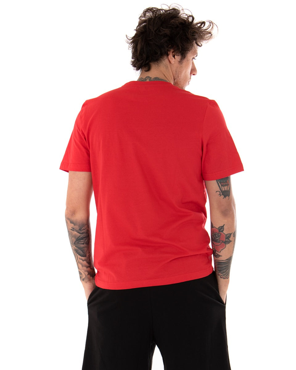 Men's Kappa MM Logo Cromen T-shirt Solid Color Red Crew Neck Short Sleeves Casual GIOSAL