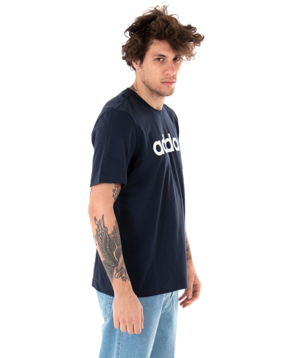 T-shirt Uomo Adidas Logo Lin Tee Stampa Tinta Unita Blu Girocollo Cotone Maniche Corte GIOSAL