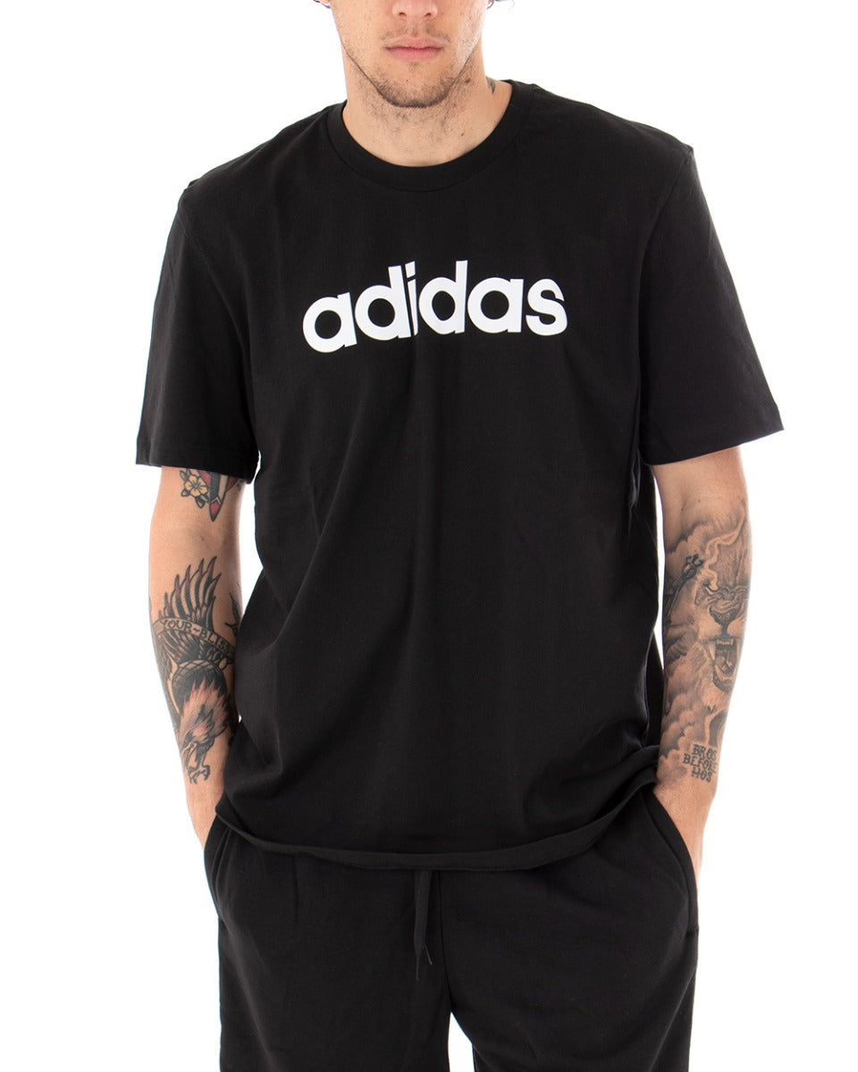 Men's T-shirt Adidas Logo Lin Tee Print Solid Color Black Crew Neck Cotton Short Sleeves GIOSAL
