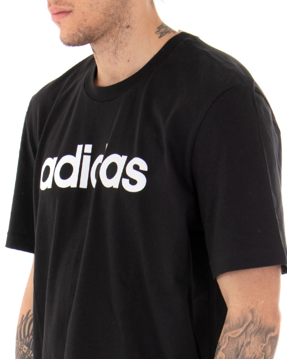 T-shirt Uomo Adidas Logo Lin Tee Stampa Tinta Unita Nera Girocollo Cotone Maniche Corte GIOSAL
