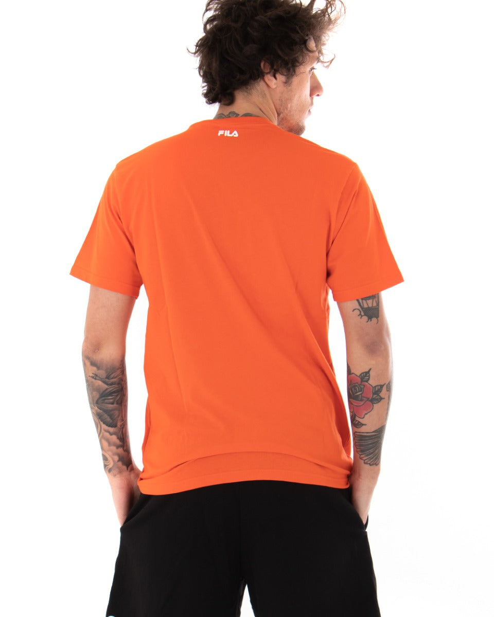 T-shirt Uomo Fila Classic Pure Tinta Unita Arancione Logo Maniche Corte GIOSAL