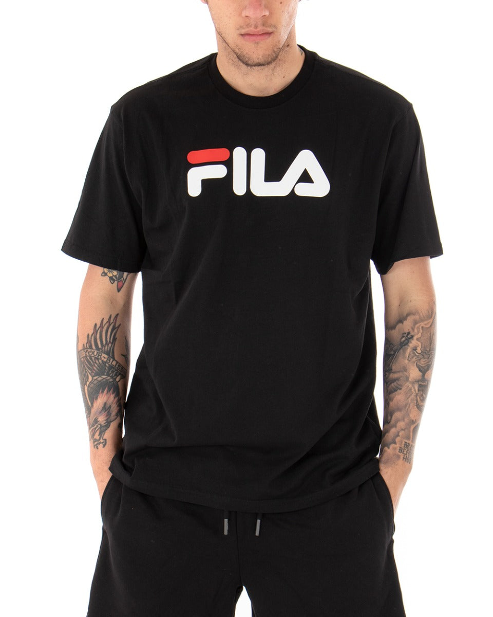 T-shirt Uomo Fila Classic Pure Tinta Unita Nera Logo Maniche Corte GIOSAL