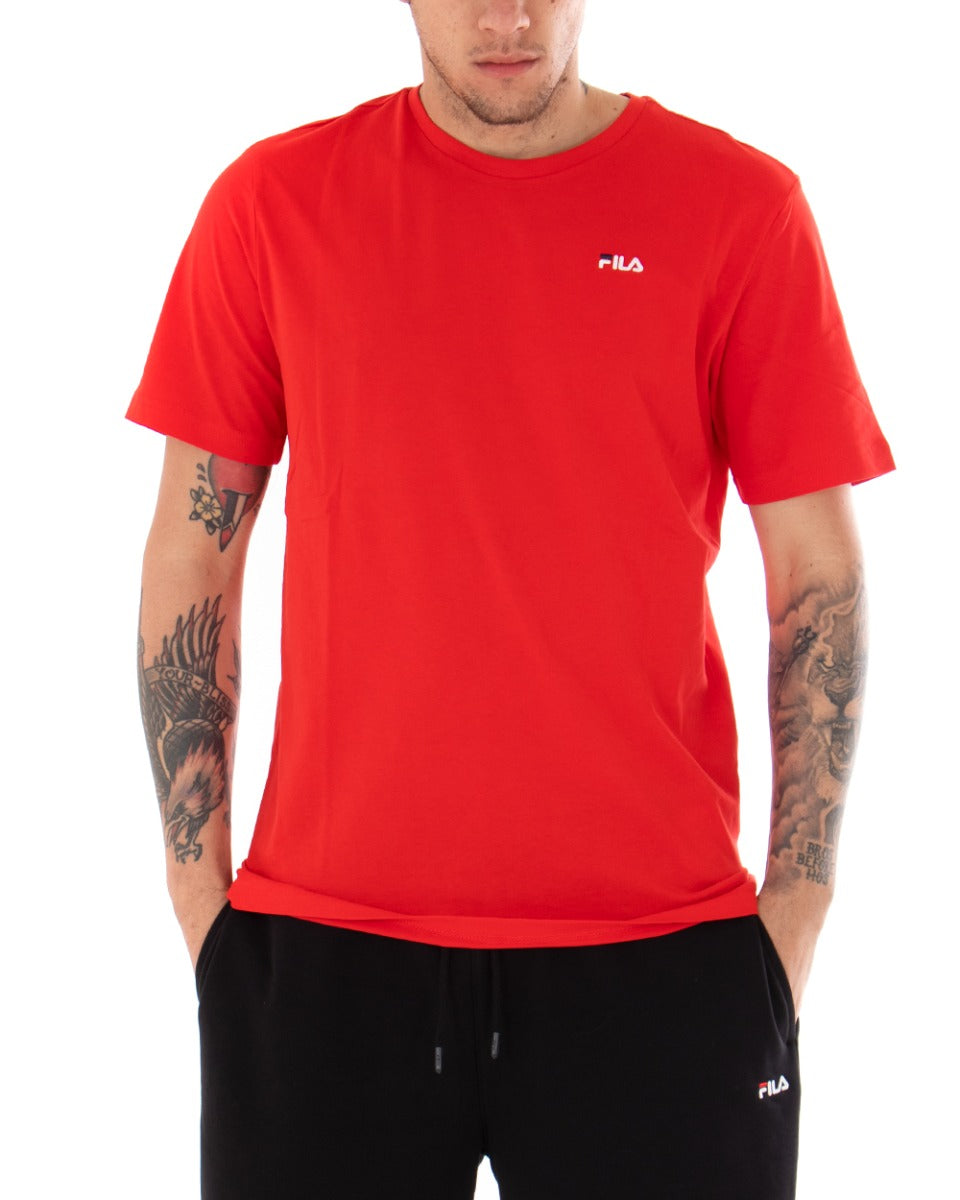 T-shirt Uomo Fila Logo Piccolo Unwind Rosso Cotone Casual Maniche Corte GIOSAL
