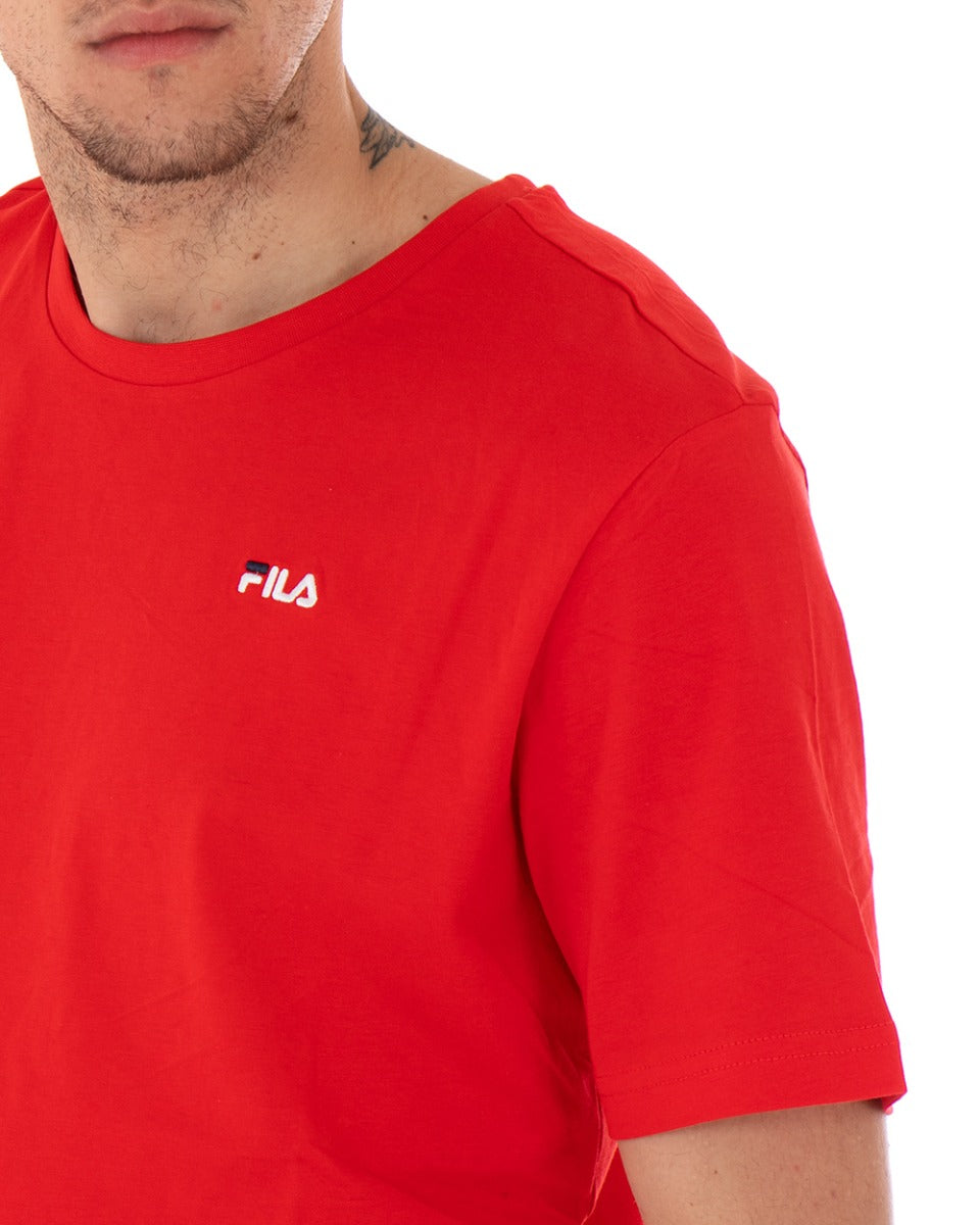 Fila Men's T-shirt Small Logo Unwind Red Casual Cotton Short Sleeves GIOSAL