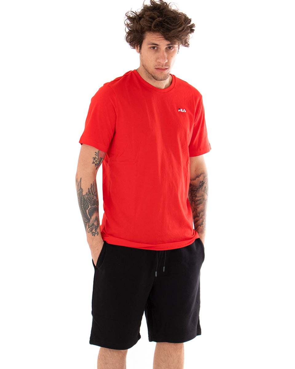 T-shirt Uomo Fila Logo Piccolo Unwind Rosso Cotone Casual Maniche Corte GIOSAL-TS2464A