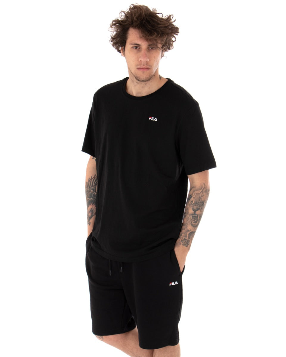 Fila Men's T-shirt Small Logo Unwind Black Casual Cotton Short Sleeves GIOSAL