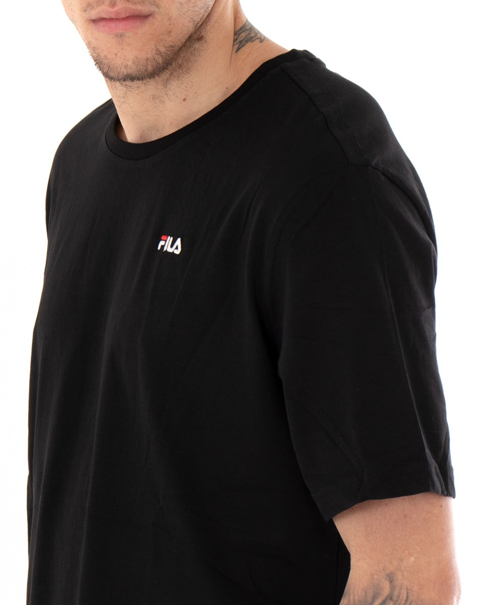Fila Men's T-shirt Small Logo Unwind Black Casual Cotton Short Sleeves GIOSAL