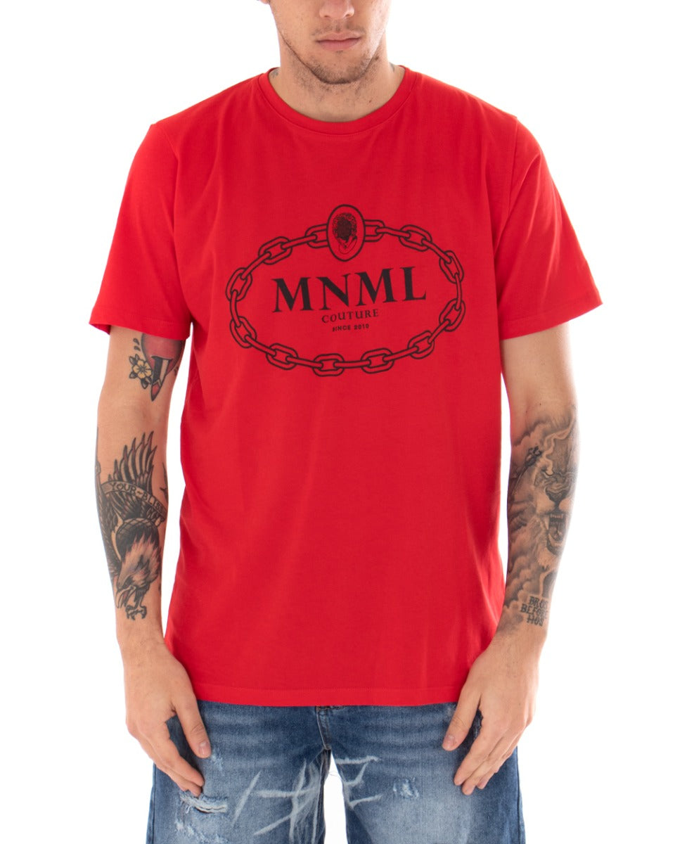 T-shirt Uomo Minimal Couture Logo Rosso Casual Girocollo Cotone GIOSAL