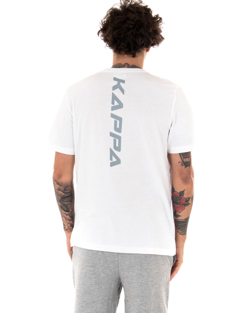 Kappa Men's T-shirt Cotit Logo Print Back Crew Neck White Cotton Crew Neck GIOSAL