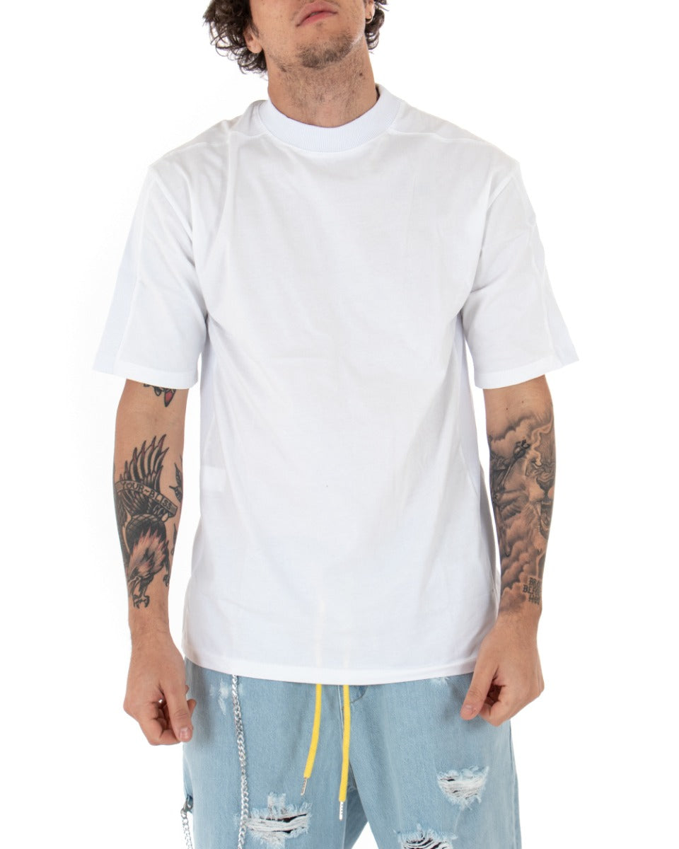 Men's T-Shirt Solid White Elastic Band Short Sleeve Casual GIOSAL
