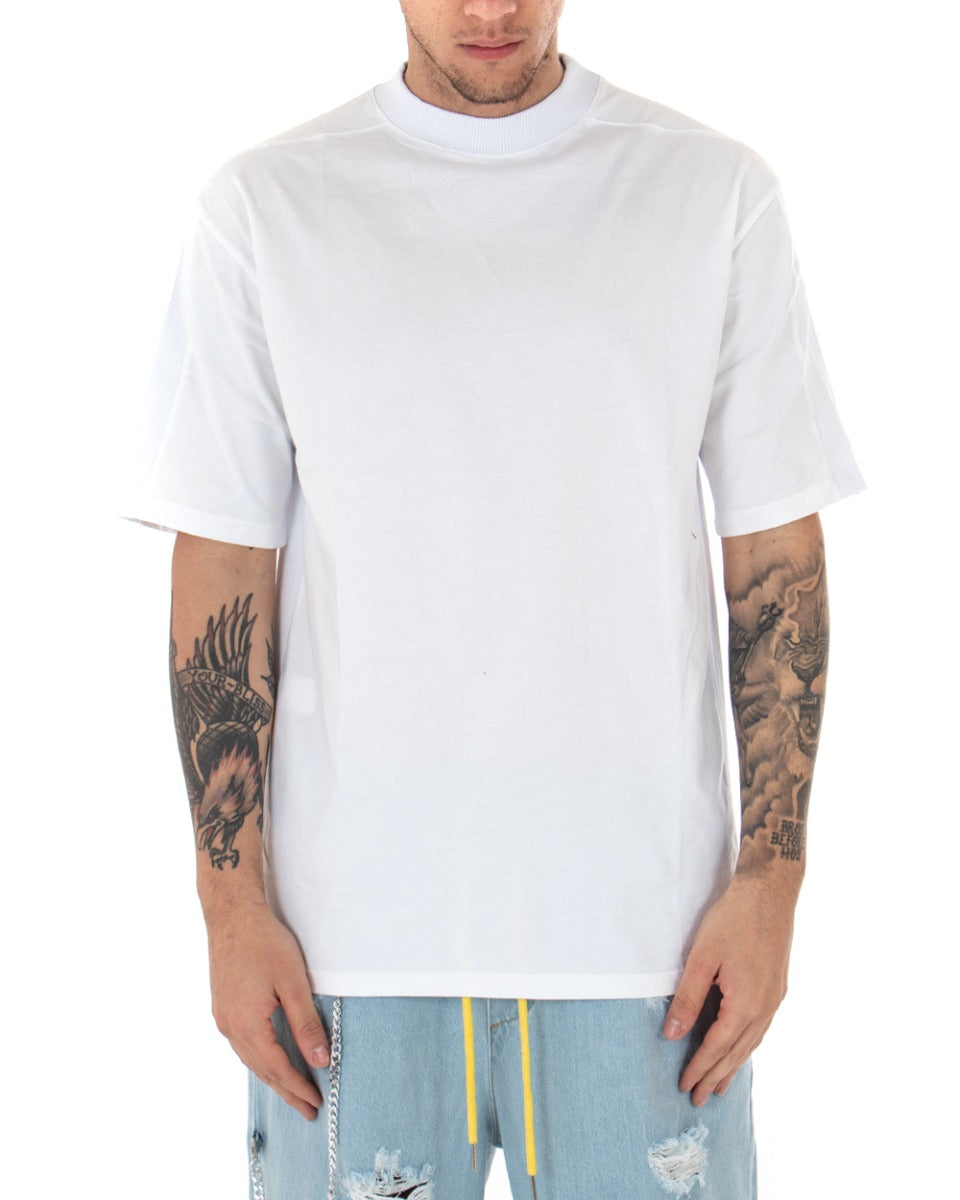 T-Shirt Uomo Tinta Unita Bianco Fascia Elastico Manica Corta Casual GIOSAL