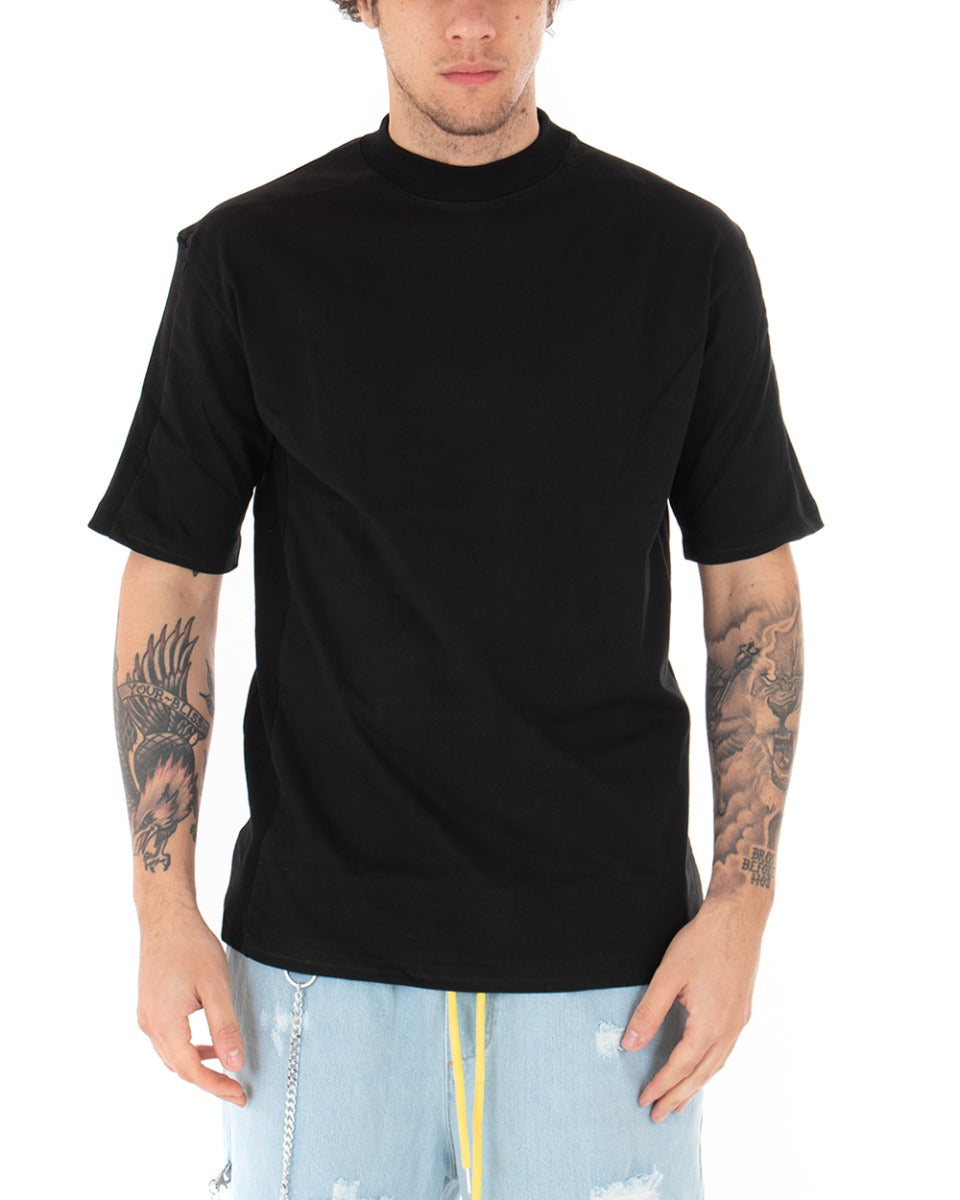 T-Shirt Uomo Tinta Unita Nero Fascia Elastico Manica Corta Casual GIOSAL