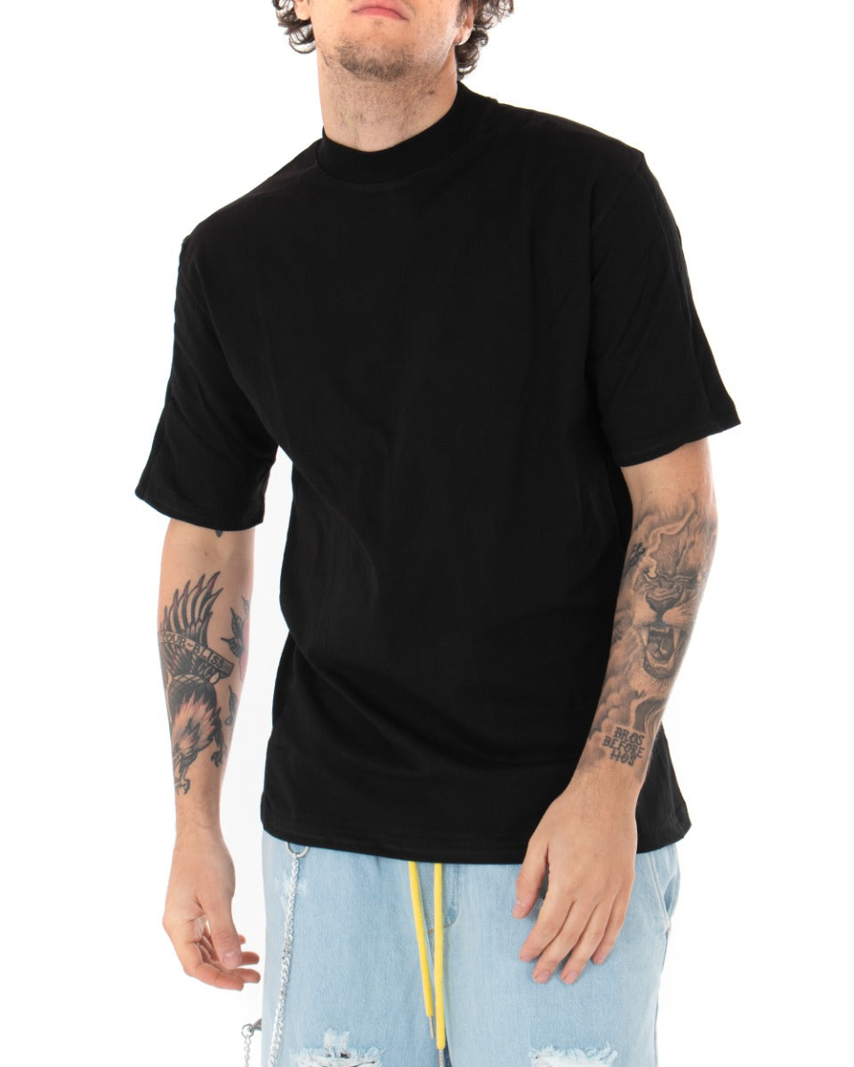 Men's T-Shirt Solid Color Black Elastic Band Short Sleeve Casual GIOSAL