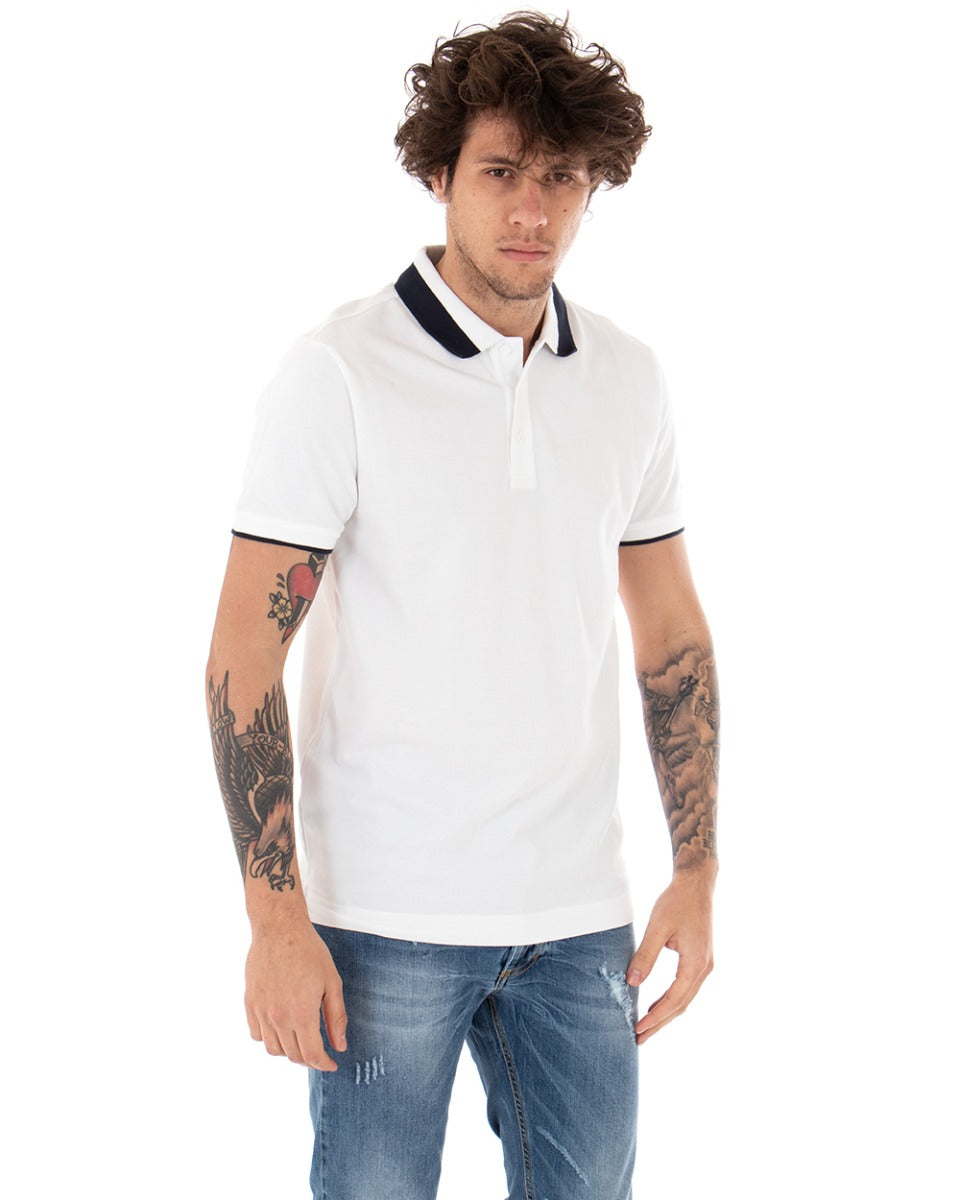 Men's T-shirt Polo Invicta Piquet Logo Collar Casual Buttons White GIOSAL