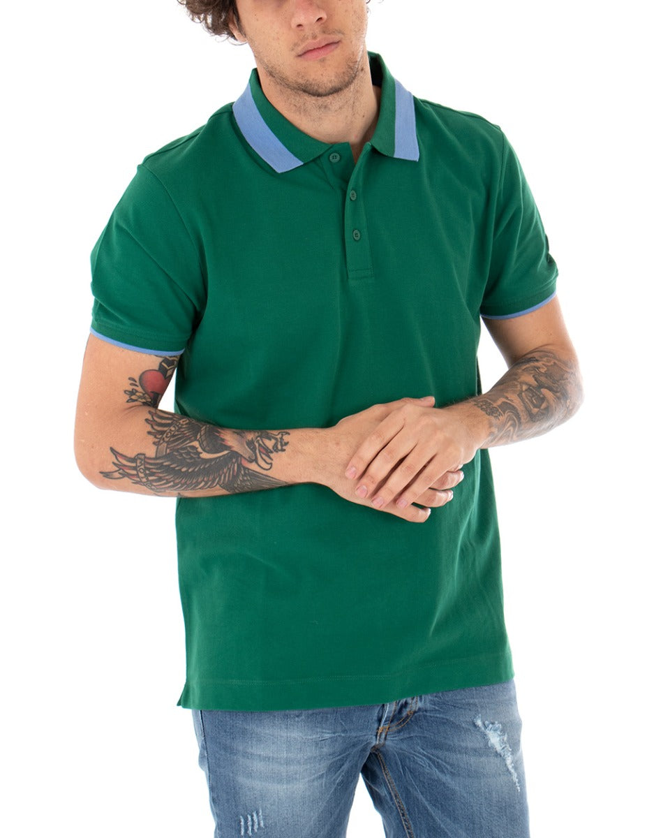 Men's T-shirt Polo Invicta Piquet Logo Collar Casual Buttons Green GIOSAL
