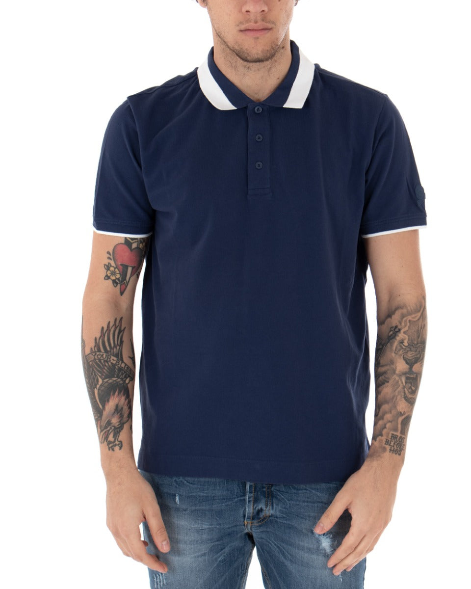 Men's T-shirt Polo Invicta Piquet Logo Collar Casual Buttons Blue GIOSAL