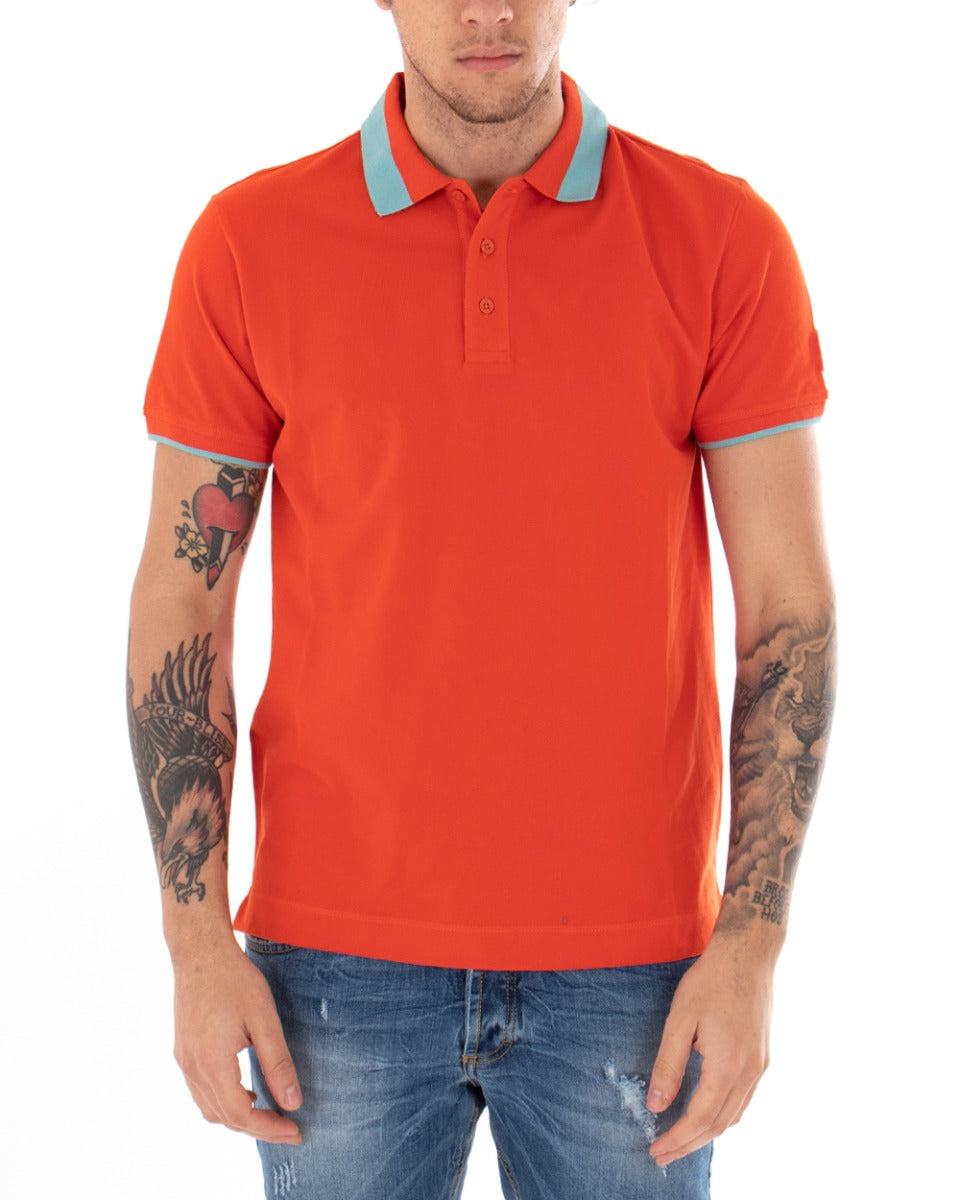 Men's T-shirt Polo Invicta Piquet Logo Collar Casual Buttons Orange GIOSAL