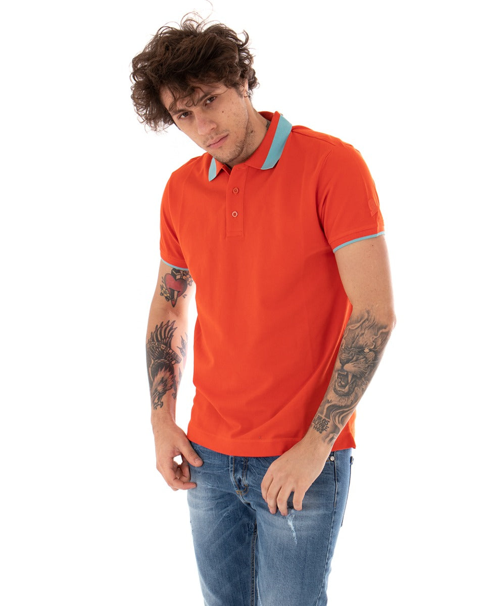 Men's T-shirt Polo Invicta Piquet Logo Collar Casual Buttons Orange GIOSAL