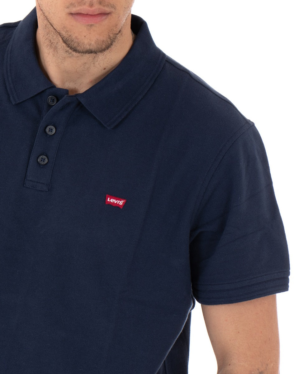 Men's Polo T-shirt Levi's Logo Small Collar Solid Color Blue Casual GIOSAL
