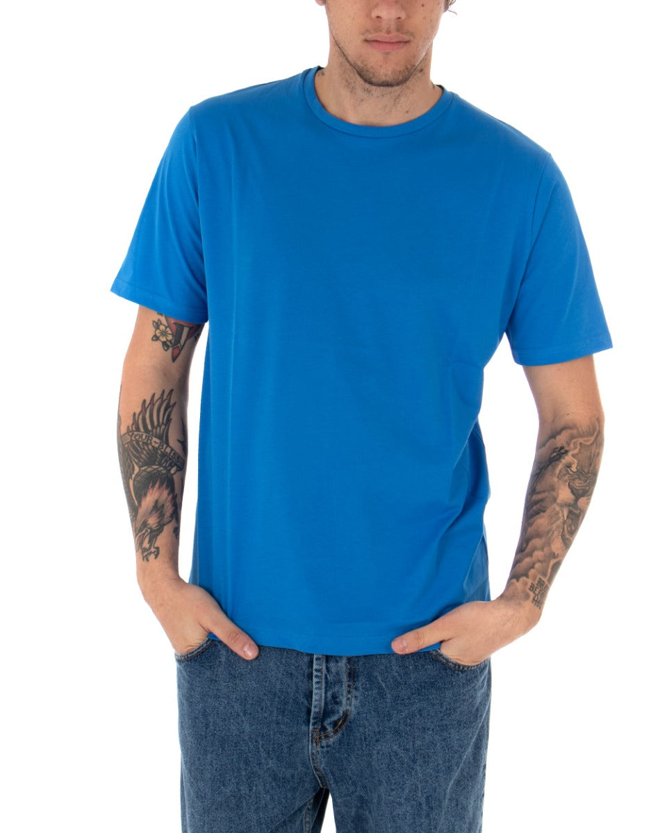 Men's T-shirt Short Sleeves Solid Color Royal Blue Casual Round Neck GIOSAL-TS2513A