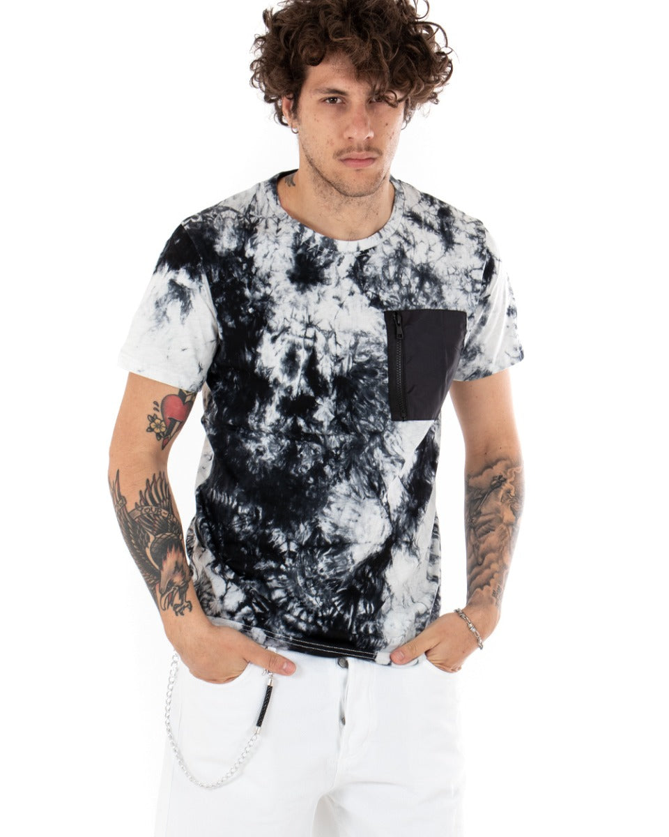 T-shirt Uomo Tie Dye Multicolore Bianco Maniche Corte Taschino Girocollo GIOSAL