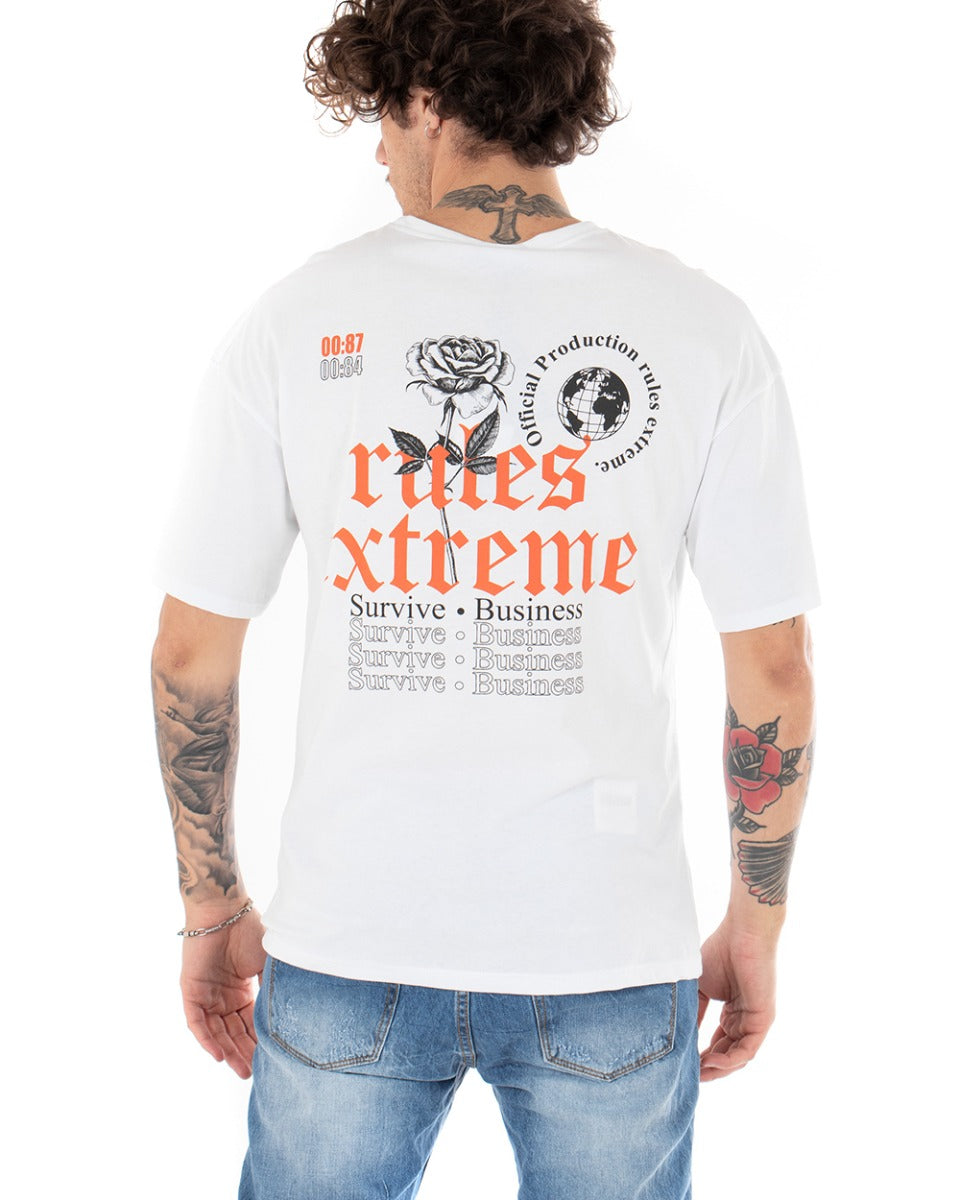Men's T-shirt Corete Sleeves White Retro Print Round Neck Casual GIOSAL