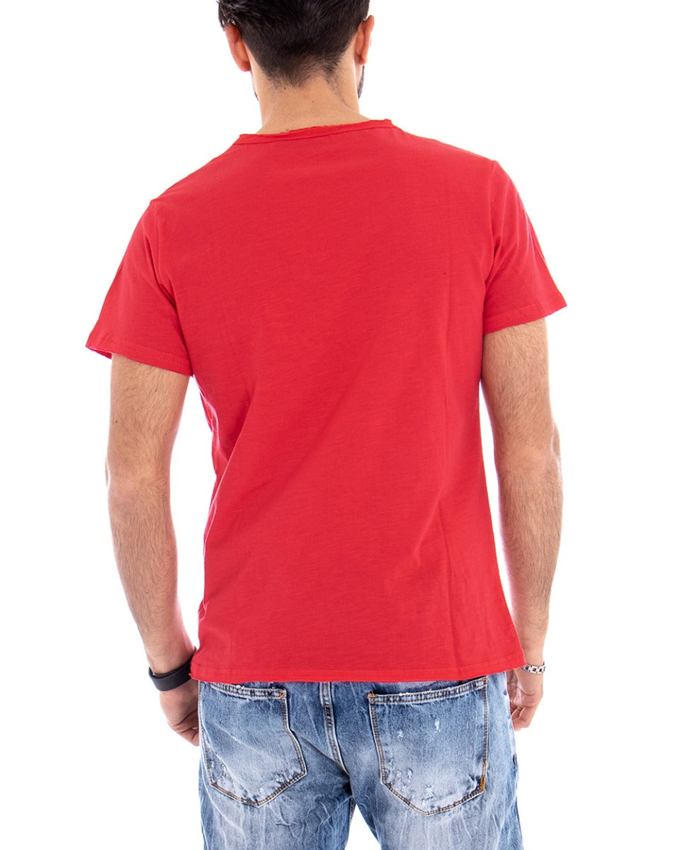 T-shirt Uomo Girocollo Tinta Unita Rosso Manica Corta Casual Basic GIOSAL-TS2571A