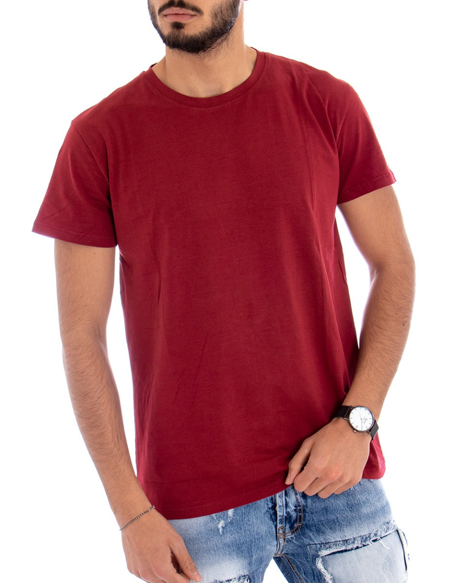 Men's T-shirt Short Sleeve Solid Color Burgundy Round Neck Basic Casual GIOSAL