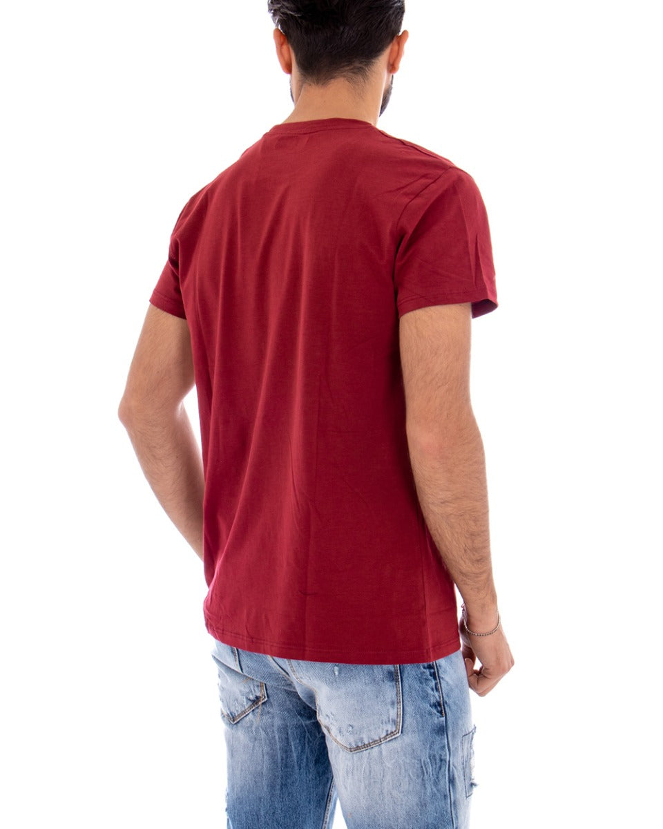 Men's T-shirt Short Sleeve Solid Color Burgundy Round Neck Basic Casual GIOSAL